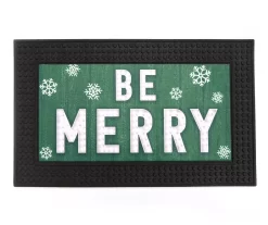 Santa's Workshop "Be Merry" Green LED Rubber Doormat