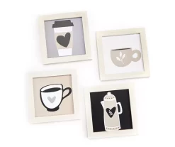 Cartoon Coffee 4-Piece Framed Wall Decor Set