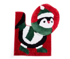 Red Penguin Toilet Topper & Contour Rug Set