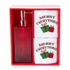 "Merry Everything" Red & White Gifts 3-Piece Soap Pump & Towel Set