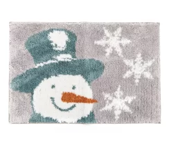 Frosted Forest Gray Snowman Bath Rug