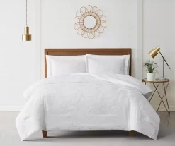 Emilia White Embroidered Botanical King 3-Piece Comforter Set