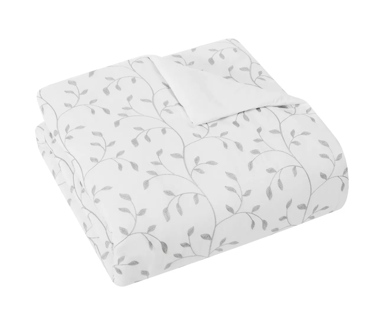White & Gray Embroidered Leaf Vine Comforter Set 2 White & Gray Embroidered Leaf Vine Comforter Set - Image 2
