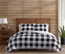 Black & White Buffalo Check Plush Full/Queen 3-Piece Quilt Set