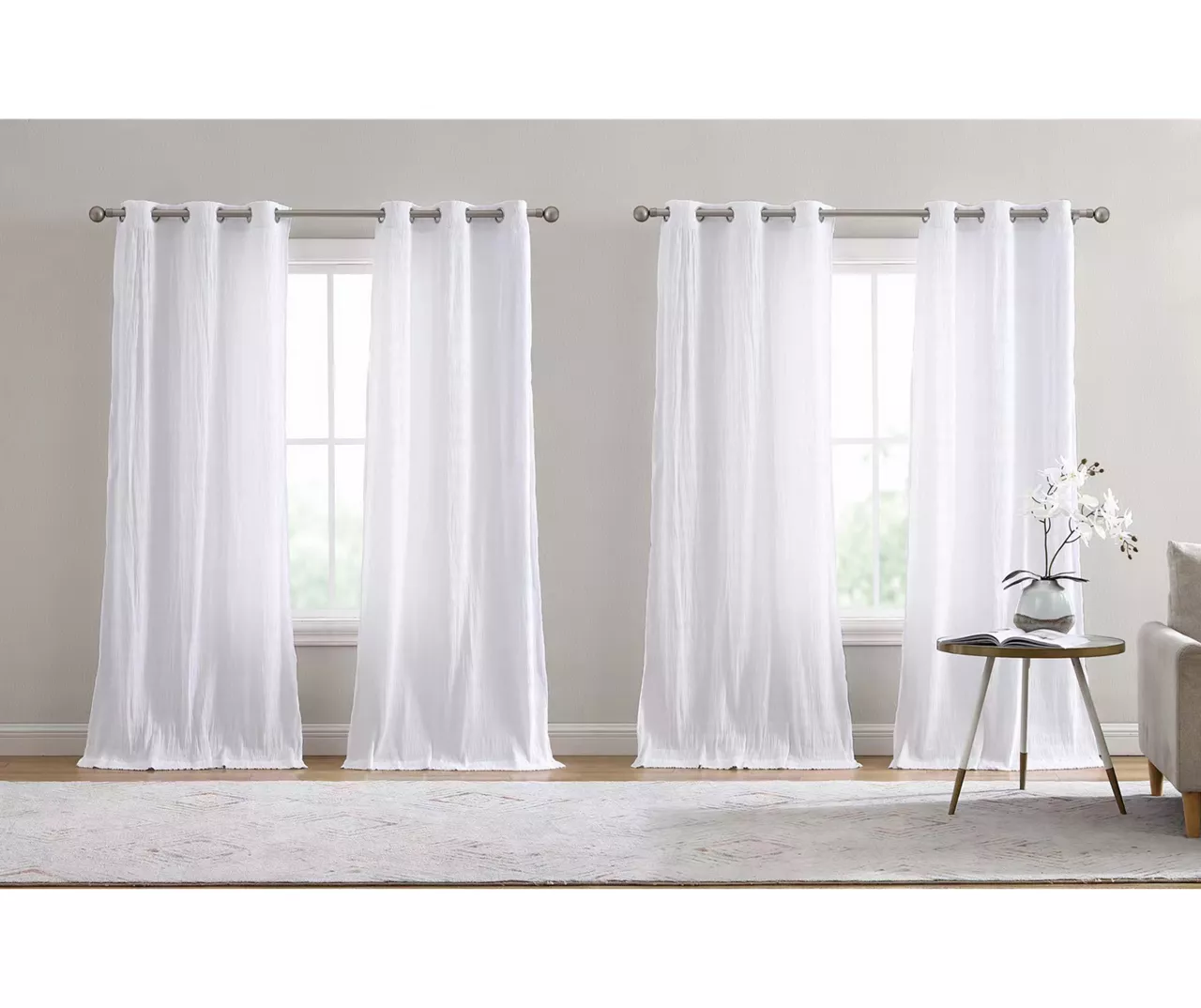 Nala White Sheer Crinkle 4-Piece Curtain Panel Set, (84") 1 Nala White Sheer Crinkle 4-Piece Curtain Panel Set, (84")