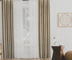 Waylon Taupe Lattice Sheer 4-Piece Curtain Panel Set