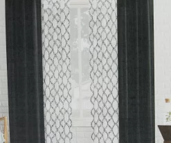 Waylon Black Lattice Sheer 4-Piece Curtain Panel Set, (84")
