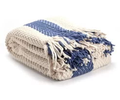 Navy & Ivory Herringbone Stripe Throw, (50" X 60")