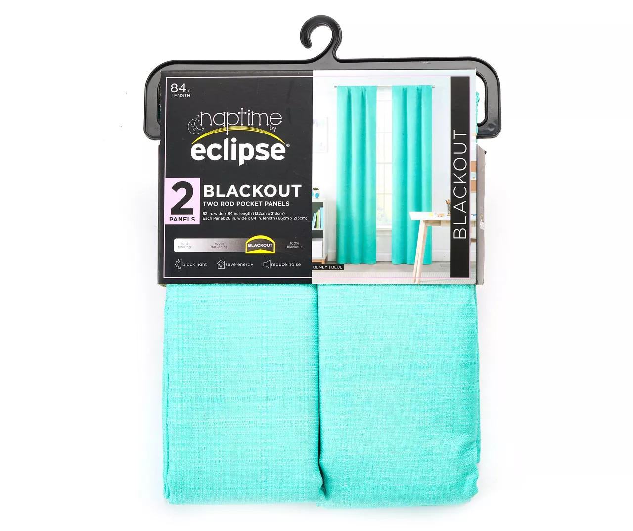 Naptime Blue Blackout Rod Pocket Curtain Panel Pair, (84") 1 Naptime Blue Blackout Rod Pocket Curtain Panel Pair, (84")