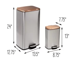 Silver & Rose Gold Stainless Steel 2-Piece Pedal Soft-Close Trash Can Set -Home Decor Store 810669709 A0 9
