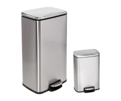 Stainless Steel Rectangular 2-Piece Pedal Soft-Close Trash Can Set
