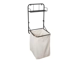 Black Wall-Mounted Hamper With Shelf