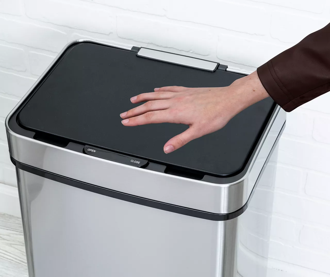 Stainless Steel & Black 13-Gal. Motion Sensor Trash Can 2 Stainless Steel & Black 13-Gal. Motion Sensor Trash Can - Image 2