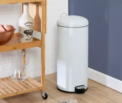 White Stainless Steel 8-Gal. Round Pedal Soft-Close Trash Can -Home Decor Store 810669726 A0 7