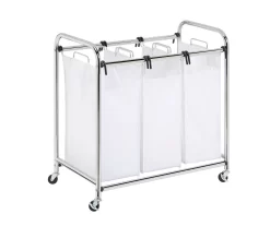 White & Chrome Heavy Duty Triple Laundry Sorter