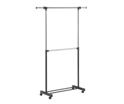 Chrome Double-Bar Rolling Garment Rack