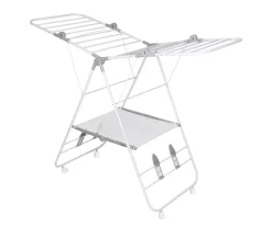 White Expandable Folding-Wing Wheeled Drying Rack