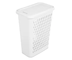 1.75-Bushel White Lidded Slim Laundry Hamper