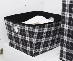 White And Black Plaid Fabric Storage Bin With Handles, (15") -Home Decor Store 810690226 B1 3